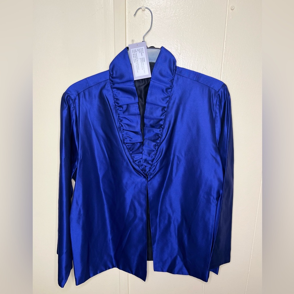 Elegant Women's Blue Satin Dress & Blazer